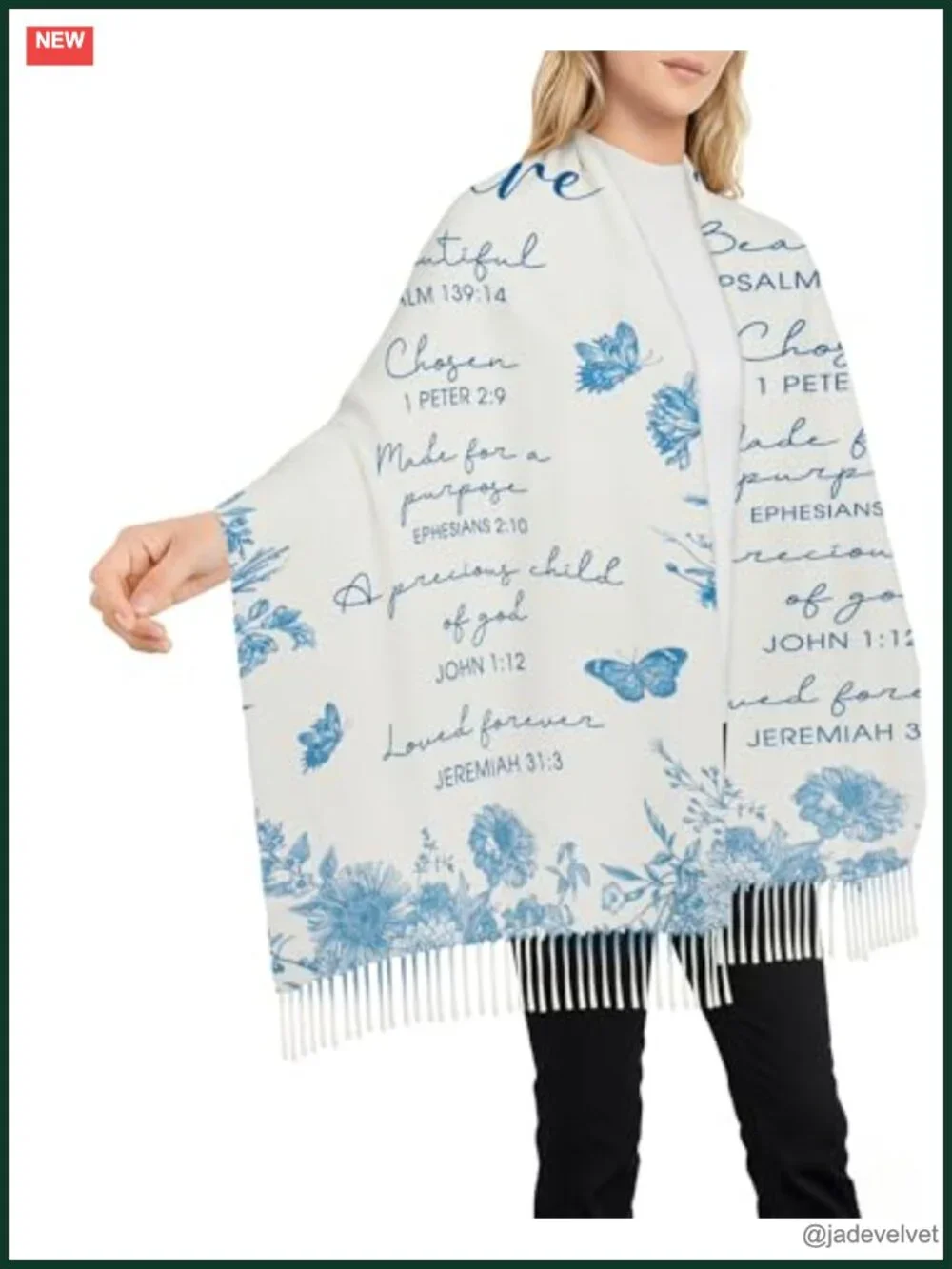 Prayer Shawl Scarf Wrap with Bible Verse Extra Large Cashmere Blend